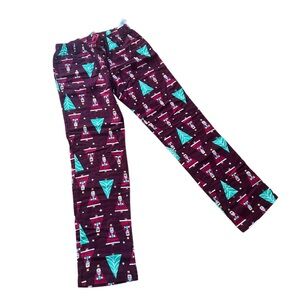 Old Navy Pajama Pants Santa and Trees Print Burgundy Flannel Size M Tall NWT